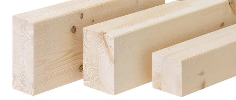 Duo- und Trio-Balken aus hochwertigem Brettschichtholz für den Holzbau, mit glatter Oberfläche und sichtbarer Holzmaserung.