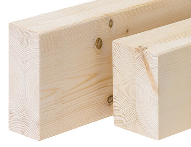 Duo- und Trio-Balken aus hochwertigem Brettschichtholz für den Holzbau, mit glatter Oberfläche und sichtbarer Holzmaserung.