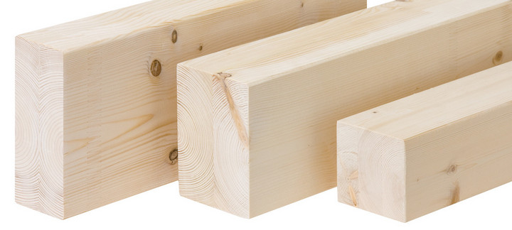 Duo- und Trio-Balken aus hochwertigem Brettschichtholz für den Holzbau, mit glatter Oberfläche und sichtbarer Holzmaserung.
